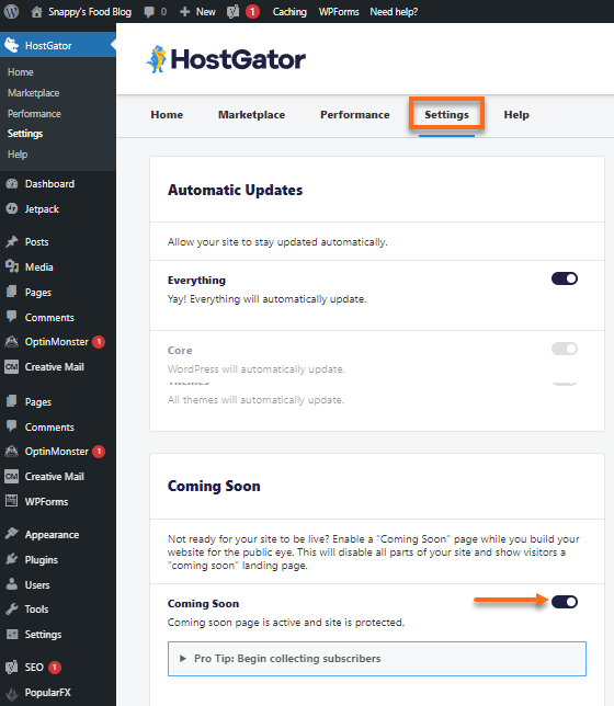 HostGator Plugin - Settings