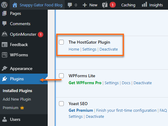 WordPress Dashboard - Plugins section