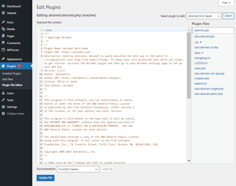 WordPress - Plugin File Editor