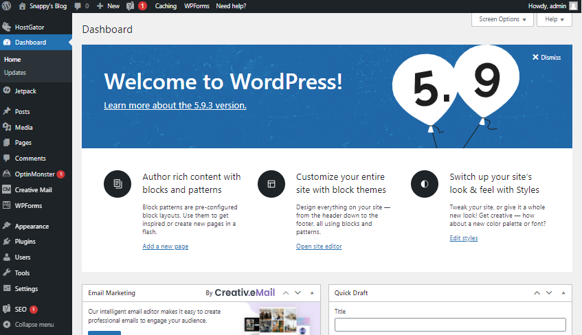 New WordPress Dashboard