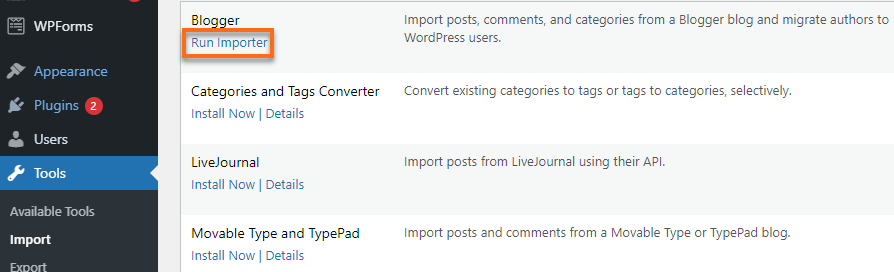Blogger run importer