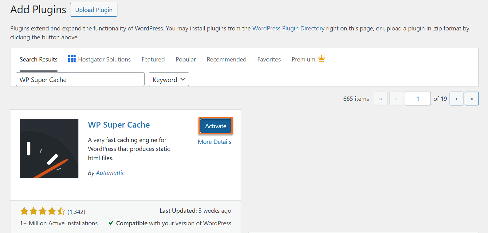 WordPress - Plugins - Activate WP Super Cache