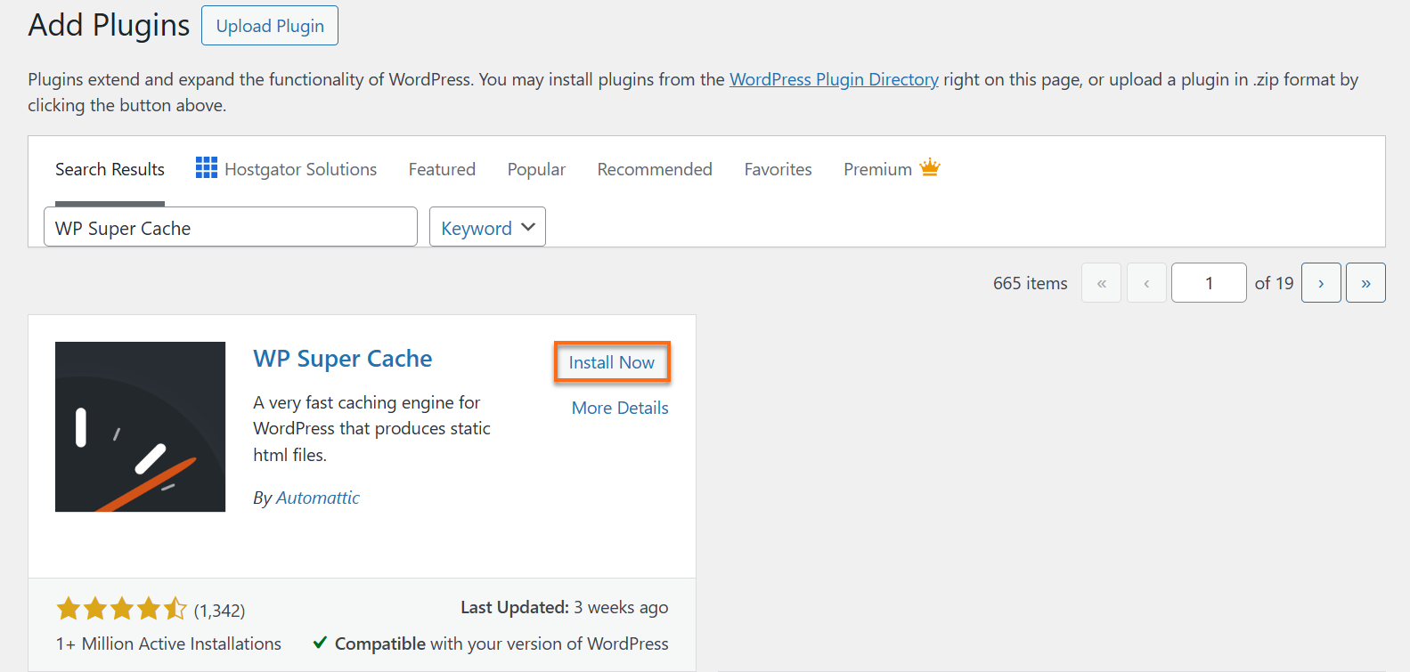 WordPress - Plugins - Install WP Super Cache