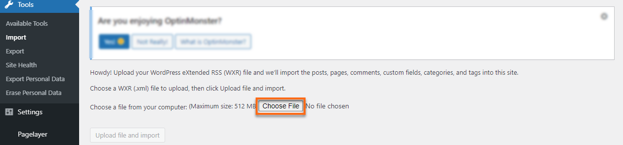 WP Dashboard Choose File