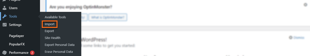 WP Dashboard Tools Import