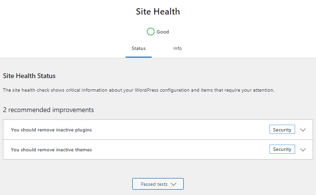 Site Health - Status Tab