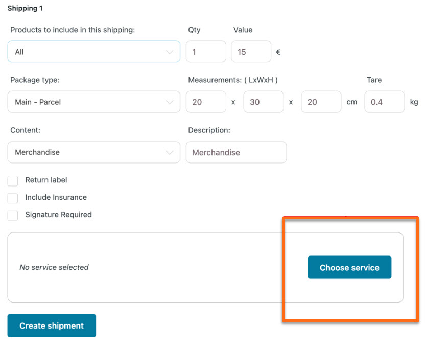 Choose Service button